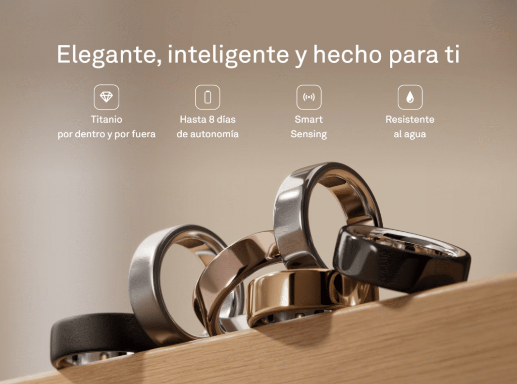 Anillos Oura Ring 4 en titanio; anillo inteligente para seguimiento de salud y sueño.