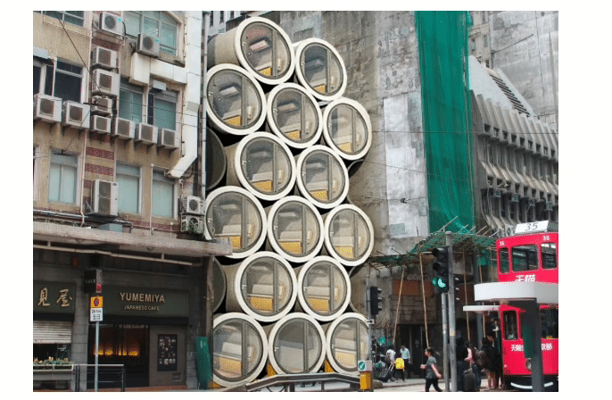 Futuro de la vivienda: microapartamentos tubulares en torre vertical urbana eficiente