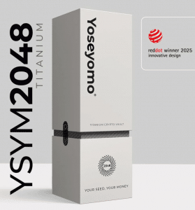 Yoseyomo YSYM2048 Titanium, bóveda BIP39 para frases semilla cripto, premio Red Dot 2025