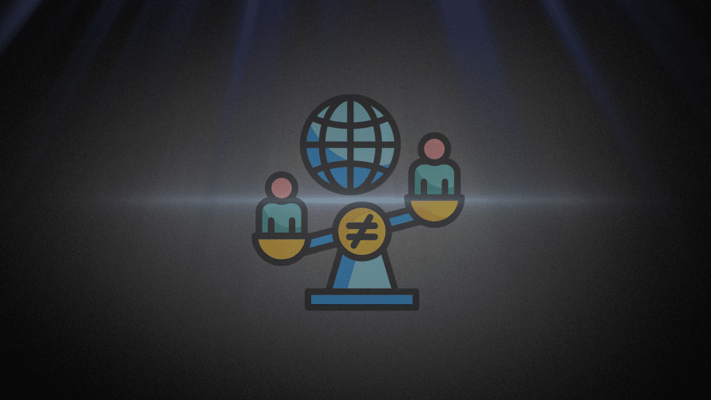 Brecha digital y desigualdad global: balanza con globo y personas