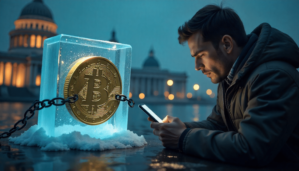Bitcoin congelado y encadenado, metáfora del control del Euro Digital del BCE