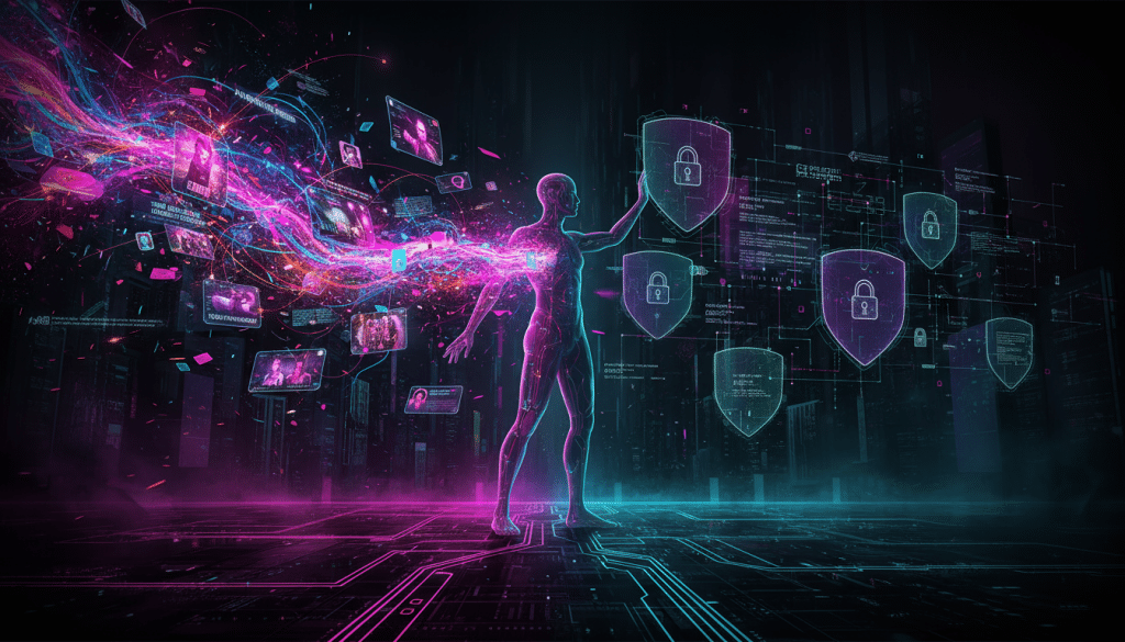 Seguridad blockchain post‑cuántica QRL: humano digital y escudos con candados