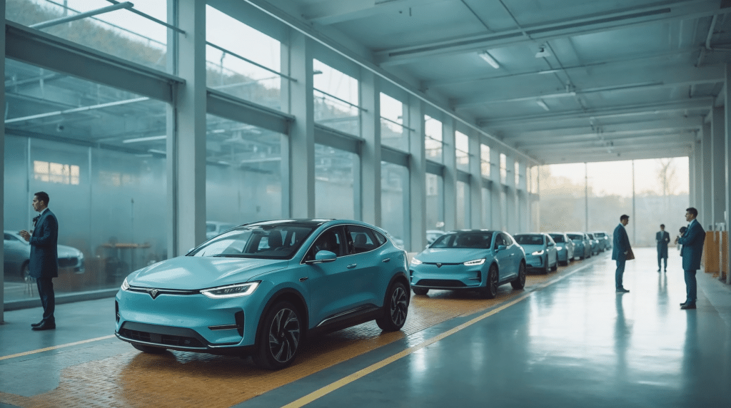 Línea de producción de coches eléctricos BYD en fábrica moderna