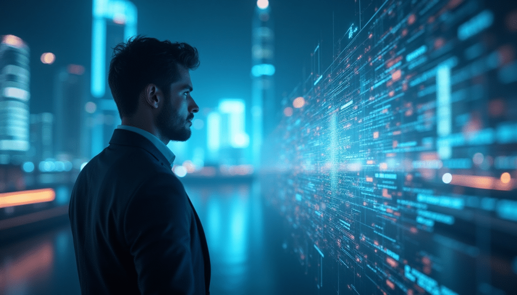 Futurista analiza IA en una pantalla digital