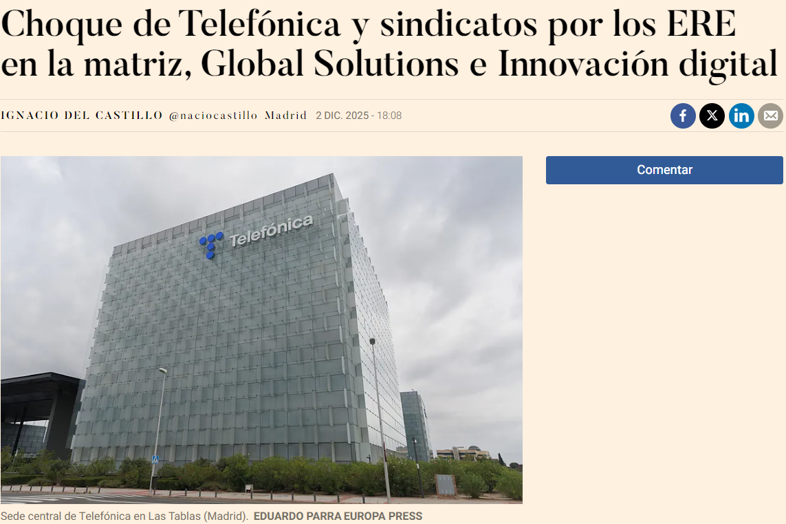 Choque de Telefónica y sindicatos por los ERE en la matriz, Global Solutions e Innovación digital