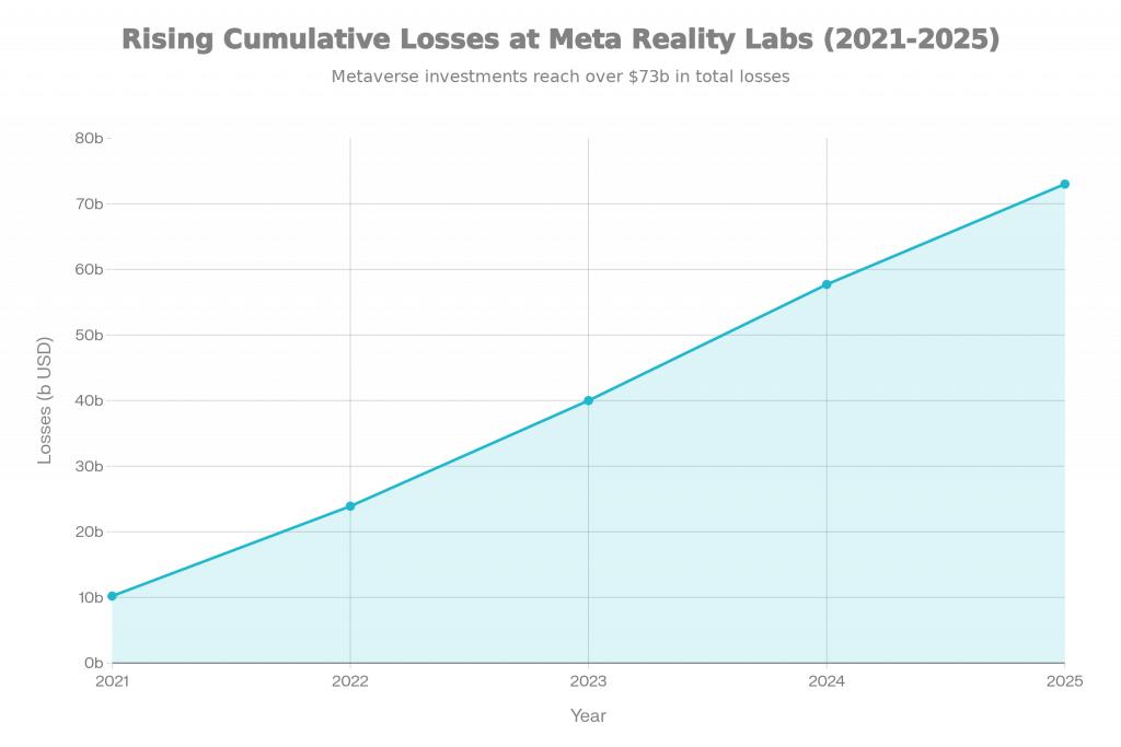 Gráfico de pérdidas acumuladas de Meta Reality Labs 2021-2025: inversiones en metaverso superan 73 mil millones USD
